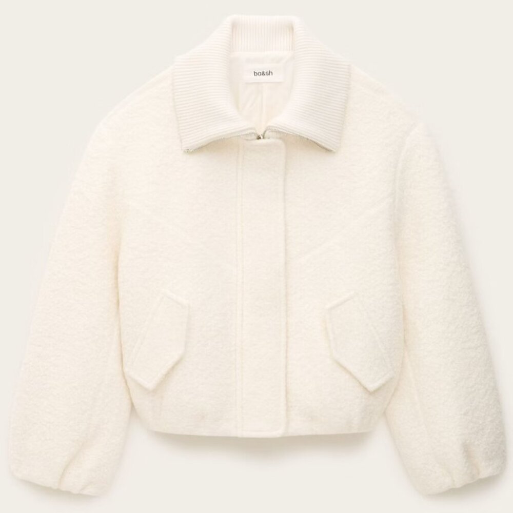 ba&sh Vito Elegant Wool Bomber Jacket in Off White - Women's US Size 6 (NWT)